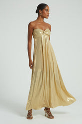 VESTIDO LONGO NO BUSTO-DOURADO