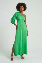 VESTIDO LONGO 1 OMBRO IKAT-VERDE